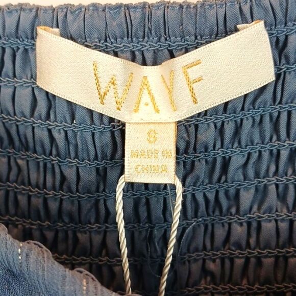 WAYF Whimsigoth Slate blue chiffon ruched long puff sleeve top size small fairy - Picture 11 of 13